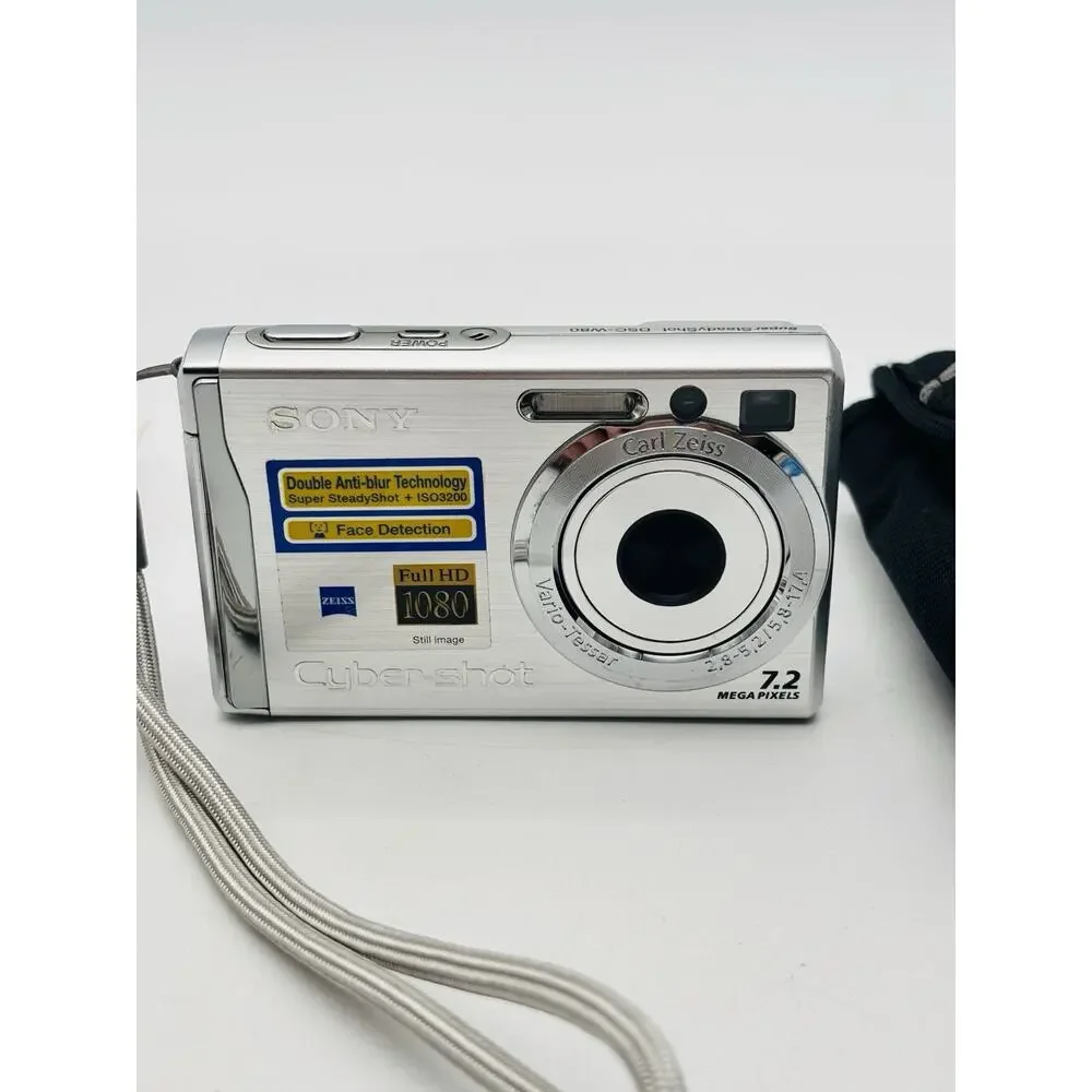 Sony Cyber-shot DSC-W80 Digital Camera Silver 7.2MP Tested Works W/ Charger